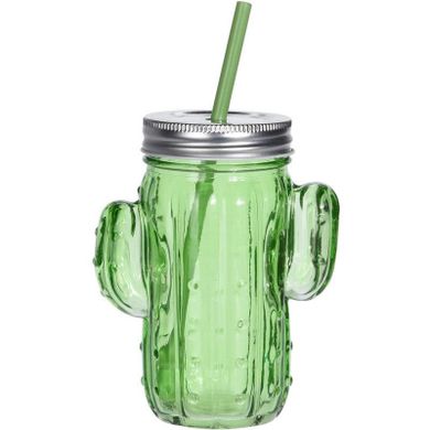 Excellent Houseware, słoik z uchem + słomka, kaktus, 0,43l