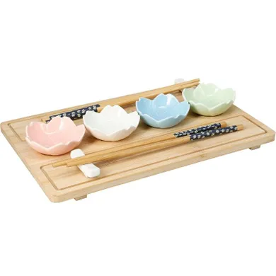 Excellent Houseware, zestaw do serwowania sushi z 4 porcelanowymi miseczkami