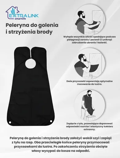 Extralink Beard Shaving Cape, peleryna do golenia i strzyżenia brody, biała