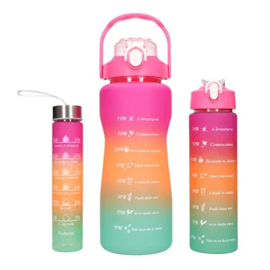 Extralink, bidon motywacyjny, zestaw 3w1, różowo-pomarańczowy, 2000 ml+900 ml+300 ml