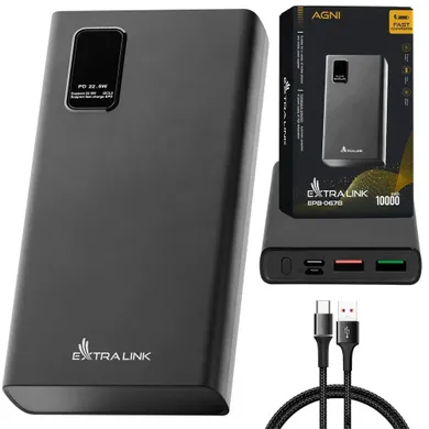 Extralink, EPB-067B 10000mAh, powerbank, fast charging, USB-C, czarny