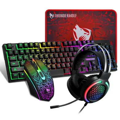 Extralink, Gaming Set TF400 4in1, zestaw: klawiatura + mysz + słuchawki + podkładka, podświetlenie LED