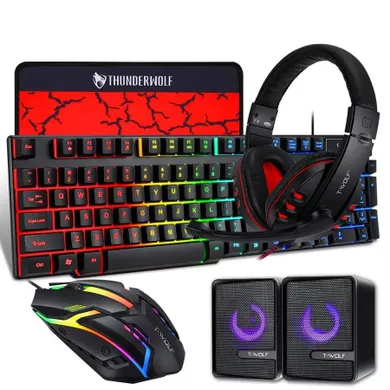 Extralink, Gaming Set TF850 5in1, zestaw: klawiatura + mysz + słuchawki + podkładka + głośniki, podświetlenie LED