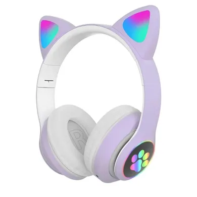 Extralink, Kids, Cat-Ear, słuchawki nauszne bezprzewodowe, bluetooth 5.0, oświetlenie RGB, fioletowe