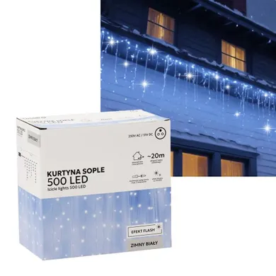 Extralink, kurtyna sople, zimny biały + zimny flash, 500 LED, 23m