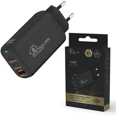 Extralink, Smart Life Fast Charger 65W GaN, ładowarka, 2x USB-C, USB-A