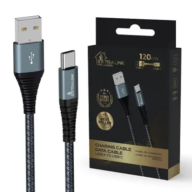 Extralink, Smart Life, kabel USB Type-A to Type-C, czarny, 120 cm