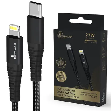 Extralink, Smart Life USB Type-C to Lightning Cable Braided, kabel USB-C, czarny, 200 cm