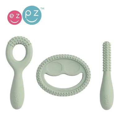 Ezpz, Oral Development Tools, zestaw silikonowych gryzaków sensomotorycznych, pastelowa zieleń