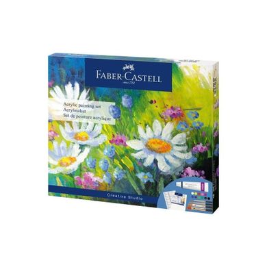 Faber-Castell, Creative Studio, zestaw: farby akrylowe, 12 kolorów + pędzle syntetyczne, 4 szt.