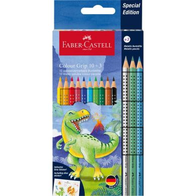 Faber-castell, Grip 2001, kredki, dinozaury, 13 kolorów + naklejki