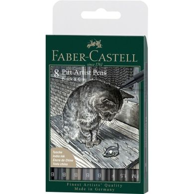 Faber-Castell, Pitt Artist Pen B, pisaki, Grey&Black, 8 szt.