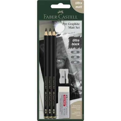 Faber-Castell, Pitt Graphite Matt, ołówki z gumką i temperówką, 3 szt.