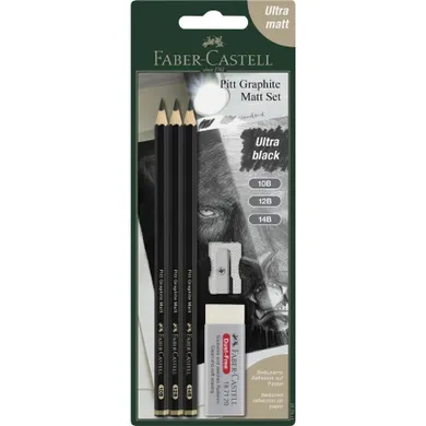 Faber-Castell, Pitt Graphite Matt, ołówki z gumką i temperówką, 3 szt.