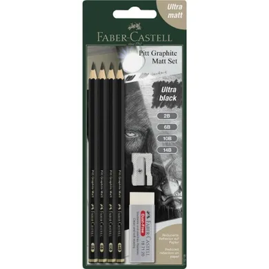 Faber-Castell, Pitt Graphite Matt, ołówki z gumką i temperówką, 4 szt.