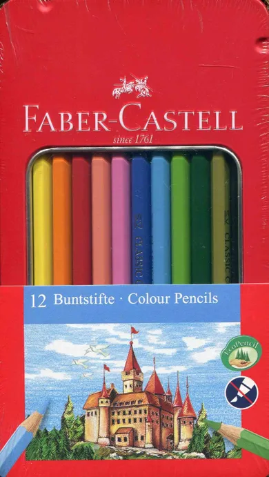 Faber-Castell, Zamek, kredki ołówkowe, 12 kolorów, metalowe opakowanie