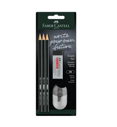 Faber-castell, zestaw exam: 3 ołówki 1111 hb + gumka dust free i temperówka