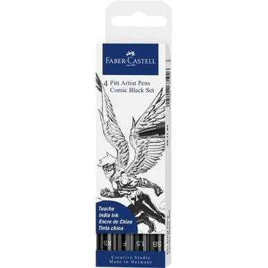 Faber-Castell, zestaw pisaków do rysowania komiksów, czarny, 4 szt.