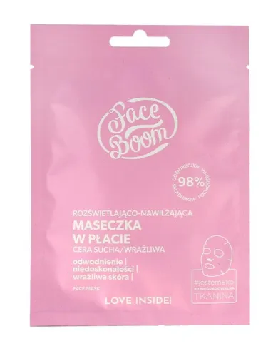 Face Boom, maseczka rozświetlająco-nawilżająca w płacie, 15 g