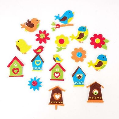 Fandy, naklejki piankowe, ptaszki, kwiatki i budki