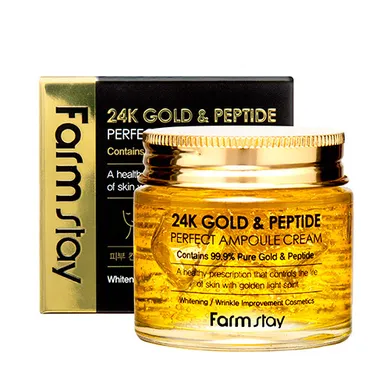 Farm Stay, 24K Gold & Peptide Perfect Ampoule Cream, ampułka do twarzy z 24-karatowym złotem i peptydami, 80 ml