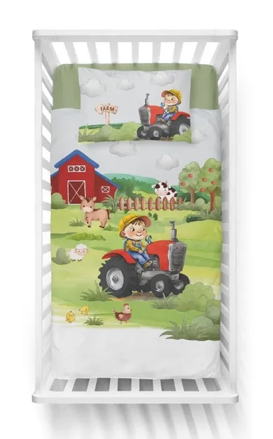 Farma, 2-częściowy komplet pościeli dziecięcej, bambus, czerwony, 100-135 cm