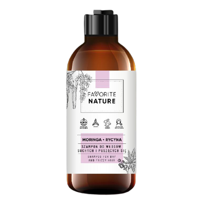Favorite Nature, szampon do włosów suchych i puszących się, moringa i rycyna, 400 ml