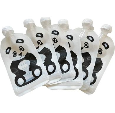 Fill'n Squeeze, Panda, saszetki wielorazowe z podwójnym zipem, 6 szt.