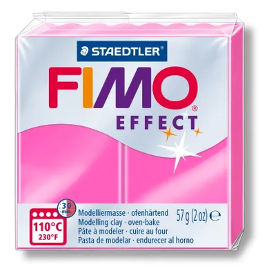 Fimo, masa plastyczna termoutwardzalna, Leather effect, neon różowy, 57g, kostka