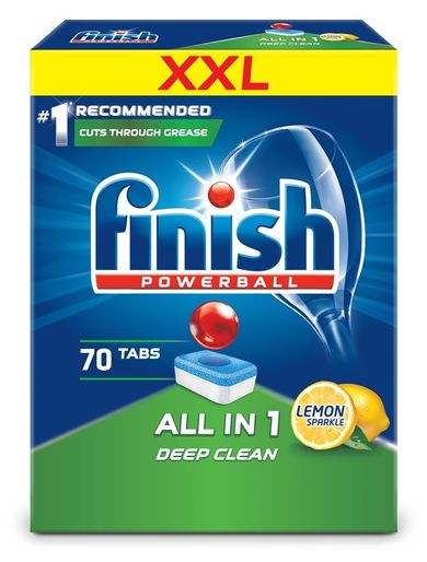 Finish, Powerball, Super Charged All In 1, Deep Clean, tabletki do mycia naczyń w zmywarkach Lemon, 70 szt.