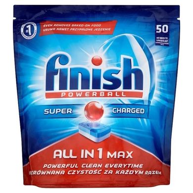 Finish, Powerball, Super Charged All In 1 Max, tabletki do mycia naczyń w zmywarkach, 50 szt.