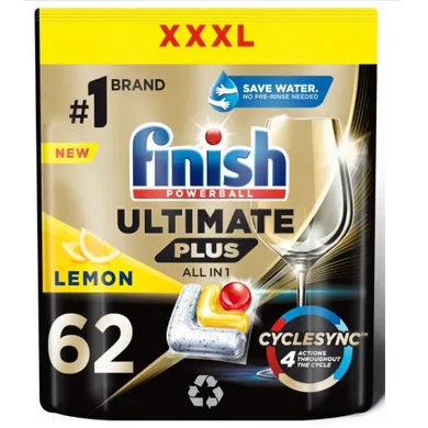 Finish, Ultimate Plus, kapsułki do zmywarki, Lemon, 62 szt.