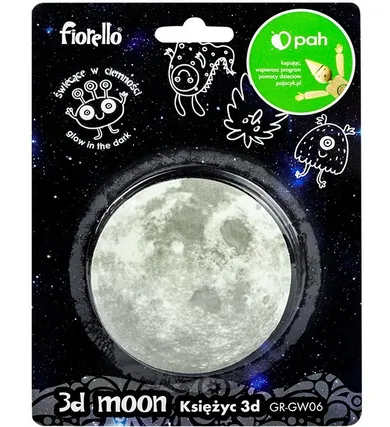 Fiorello, naklejka fluorescencyjna 3D na ścianę, Księżyc, 8,5 cm