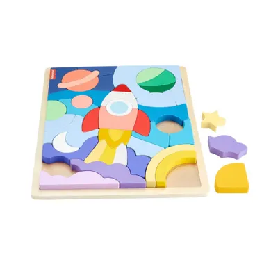 Fisher-Price, Drewniane puzzle - kosmos, zabawka 3+