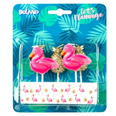 Flamingi, świeczki urodzinowe, zestaw, 5 szt.