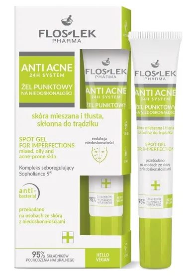 Floslek, Anti Acne, żel punktowy na niedoskonałości do skóry mieszanej, tłustej i skłonnej do trądziku, 20 ml