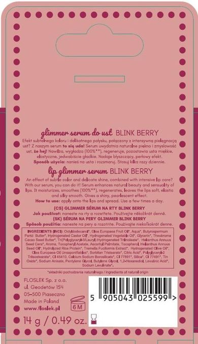 Floslek, Glimmer, serum do ust, blink berry, 14g