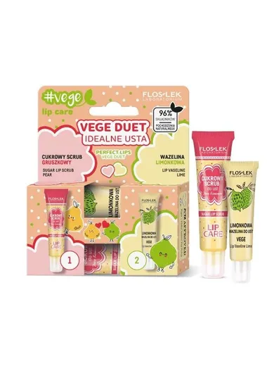 Floslek, Lip Care, Vege Duet, idealne usta, scrub gruszkowy, 14 g + wazelina limonkowa, 10 g