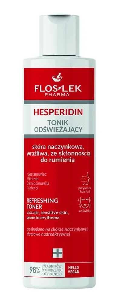 Floslek, Pharma Hesperidin, tonik odświeżający, skóra naczynkowa, wrażliwa, ze skłonnością do rumienia, 225 ml