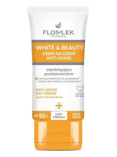 Floslek pharma white&beauty, krem na dzień anti-aging zapobiegający przebarwieniom, spf50+, 30 ml