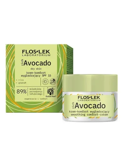 Floslek, richAvocado, krem-komfort wygładzający, na dzień, skóra sucha, SPF15, 50 ml