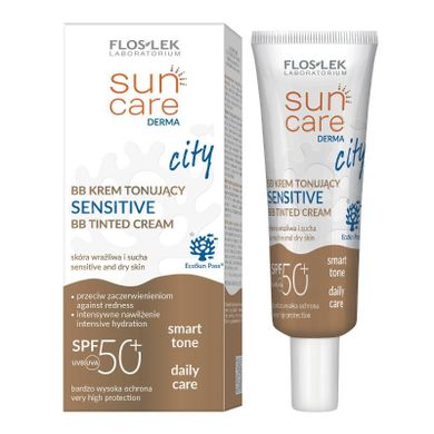 Floslek, Sun Care Derma, City, krem tonujący BB sensitive do twarzy SPF50+ do cery suchej i wrażliwej, 30 ml