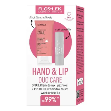 Floslek, zestaw prezentowy, Hand & Lip Duo Care, Snail, krem do rąk, 50 ml + pomadka ochronna prebiotic