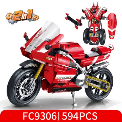 Forange, czerwony motocykl 2w1, klocki konstrukcyjne, 594 elementów