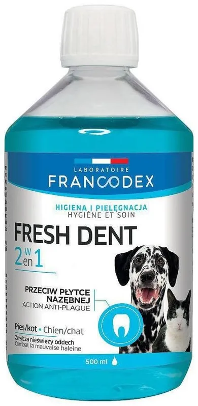 Francodex, fresh dent, płyn do higieny jamy ustnej dla psów i kotów, 500 ml