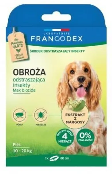 Francodex, obroża odstraszająca insekty dla psów od 10 kg do 20 kg, 60 cm