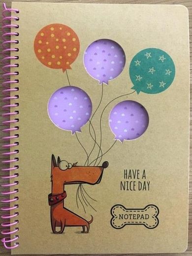 Fresh, kołonotatnik A5, 80 kartek, kratka, kraft, Pies z balonami, 1 szt.