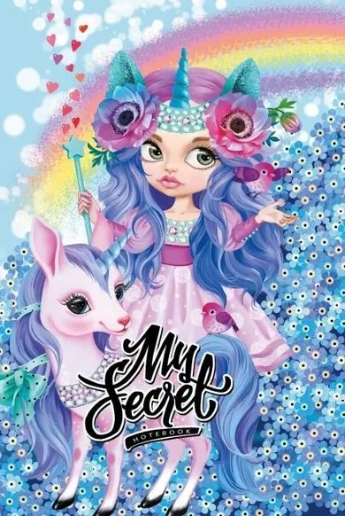 Fresh, pamiętnik, 48 kartek, kratka, brokat Jednorożce