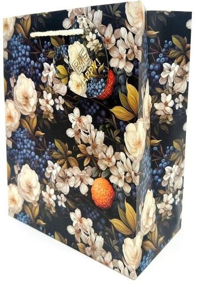 Fresh, torebka prezentowa, matowa, Białe Kwiaty, 18-23-10 cm