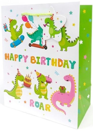 Fresh, torebka prezentowa, matowa, Dinozaury, 18-23-10 cm